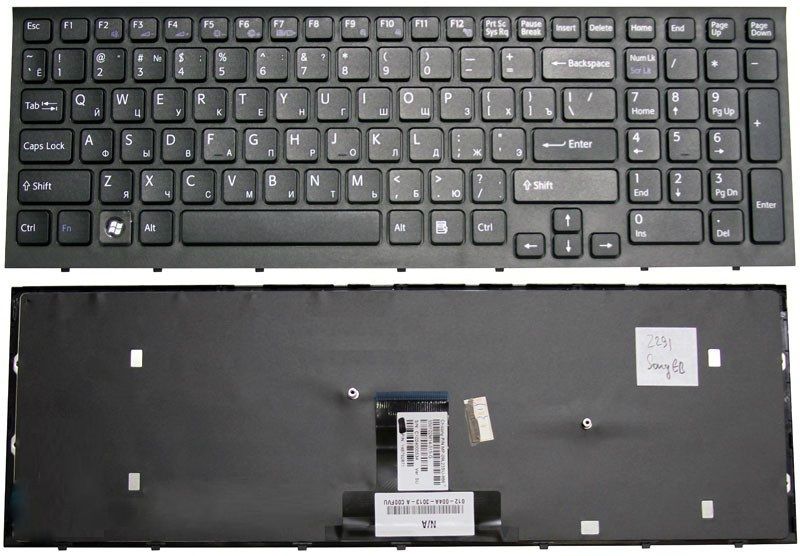 Клавиатура для Sony VPC-EB. Черная, с рамкой.
